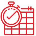 Icon of a red stopwatch and a calendar, symbolizing time management and scheduling efficiency strategies.