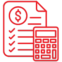 Icon of a document with a dollar sign and a calculator, symbolizing financial planning and budgeting.